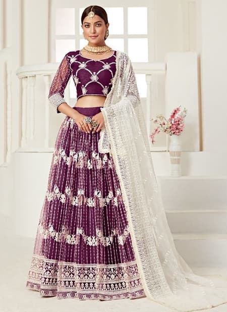 Wine Colour Fancy Designer Wedding Wear Stylish Lehenga Choli Collection 3001